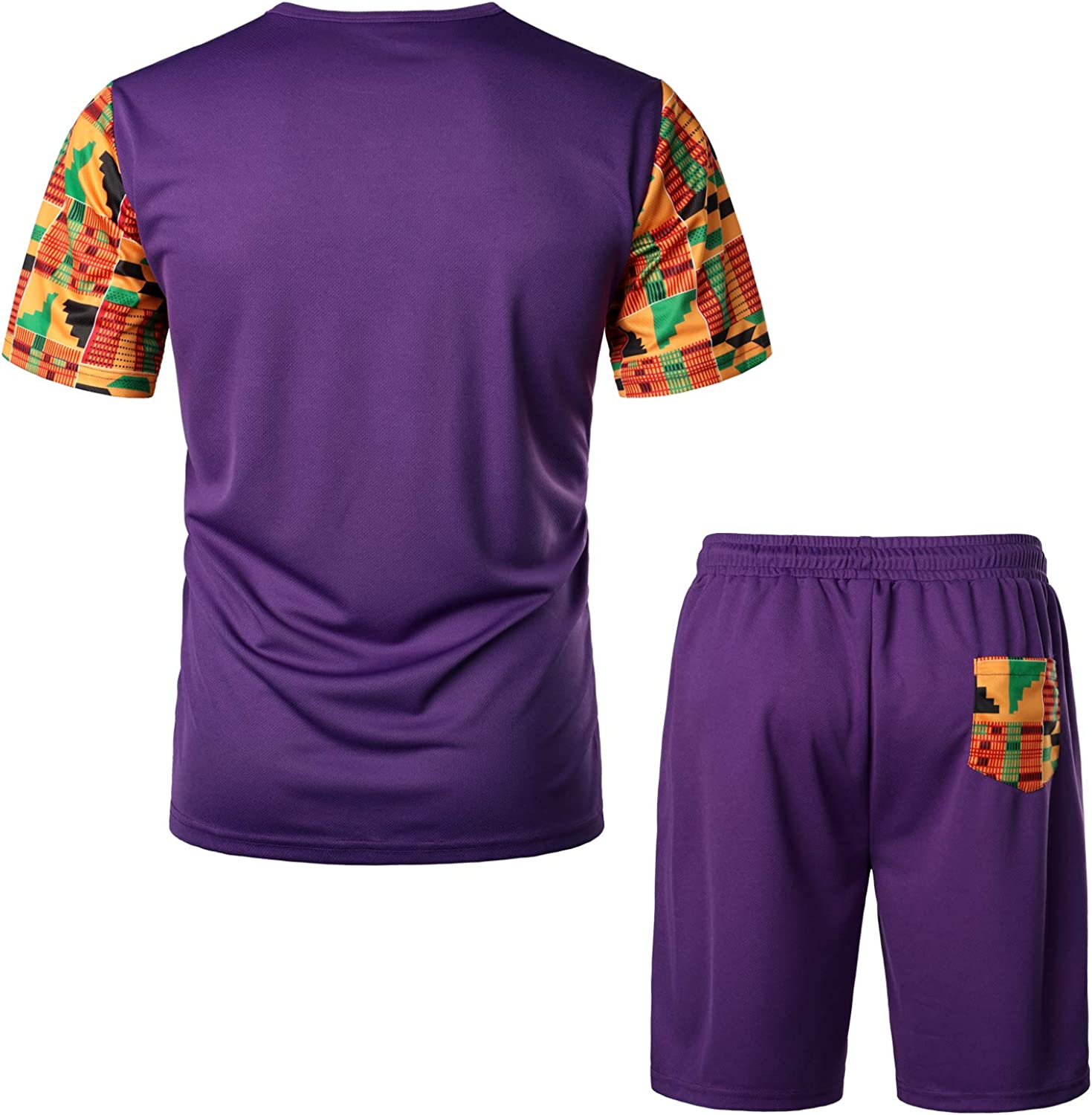 Men's Printed Colorblock T-Shirt and Shorts Set 024