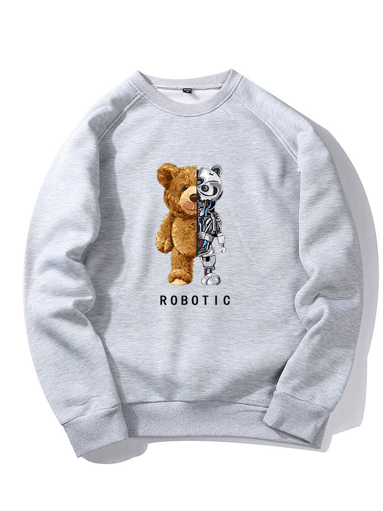 Robot Bear Print Raglan Sleeves Sweatshirt