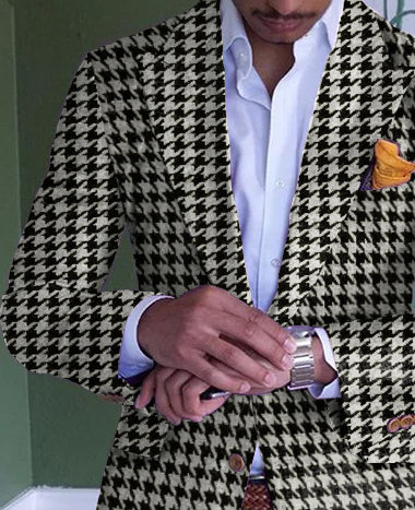 Houndstooth Pattern Pockets Single Breasted Lapel Collar Blazer