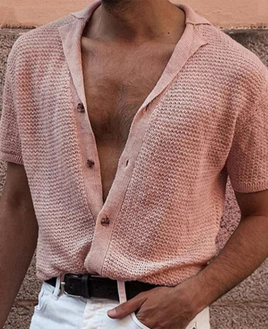 Casual Plain Lapel Collar Short Sleeve Knit Polo Shirt