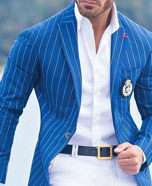 Business Stripe Lapel Collar Pocket Single Breasted Blazer