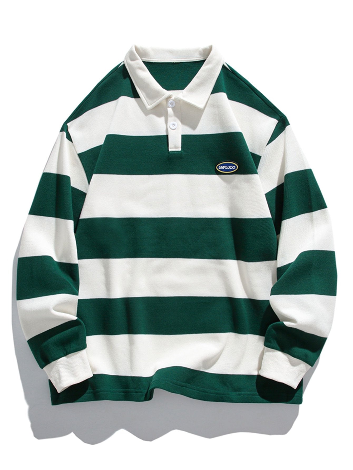 Relax Fit Waffle Wide Striped Polo Sweatshirt