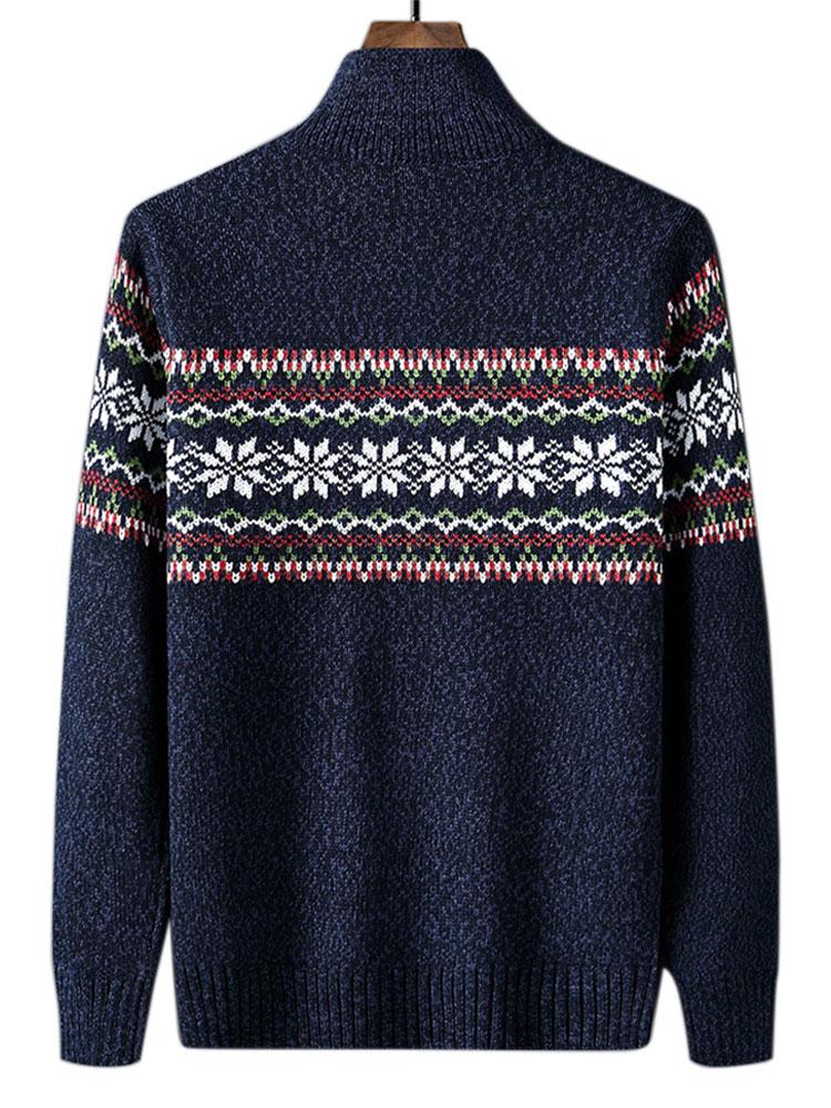 Christmas Geometric Print Half Zip Sweater