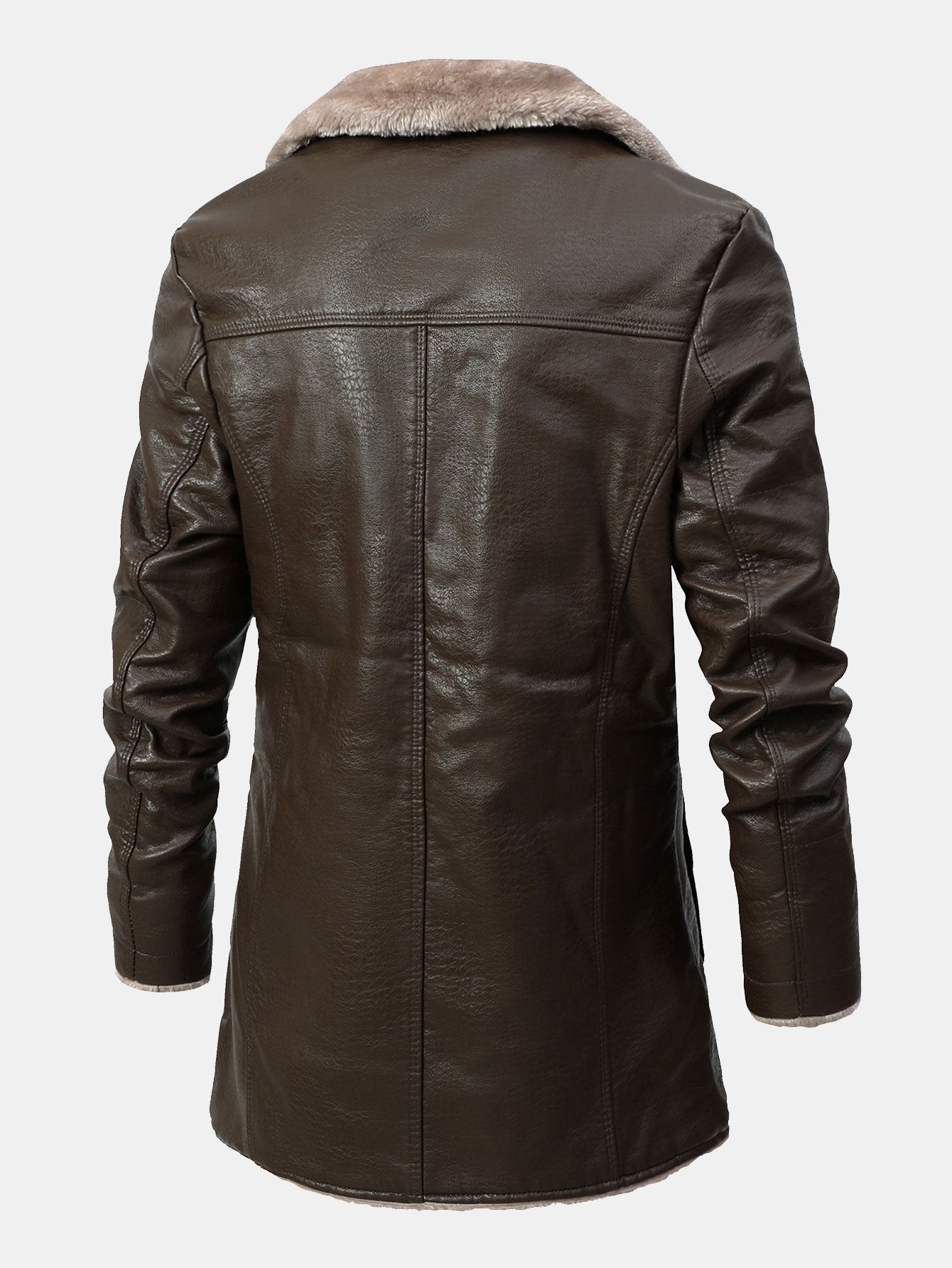 Long Line Faux Fur Lined PU Leather Coat