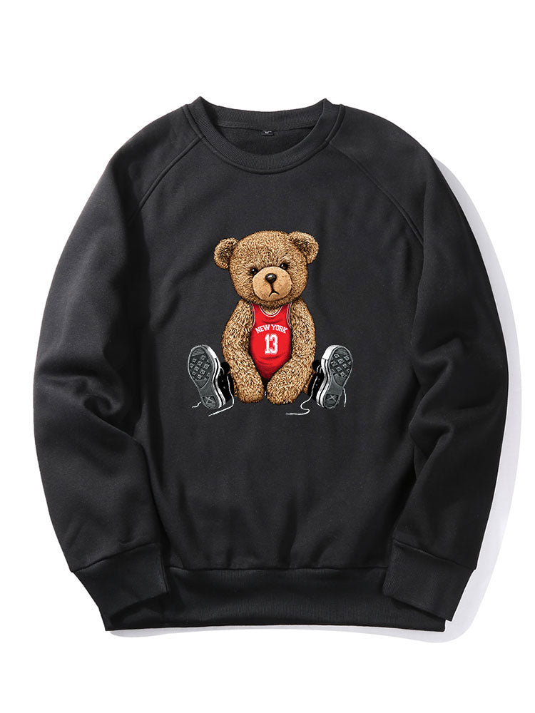 New York Bear Print Raglan Sleeves Sweatshirt